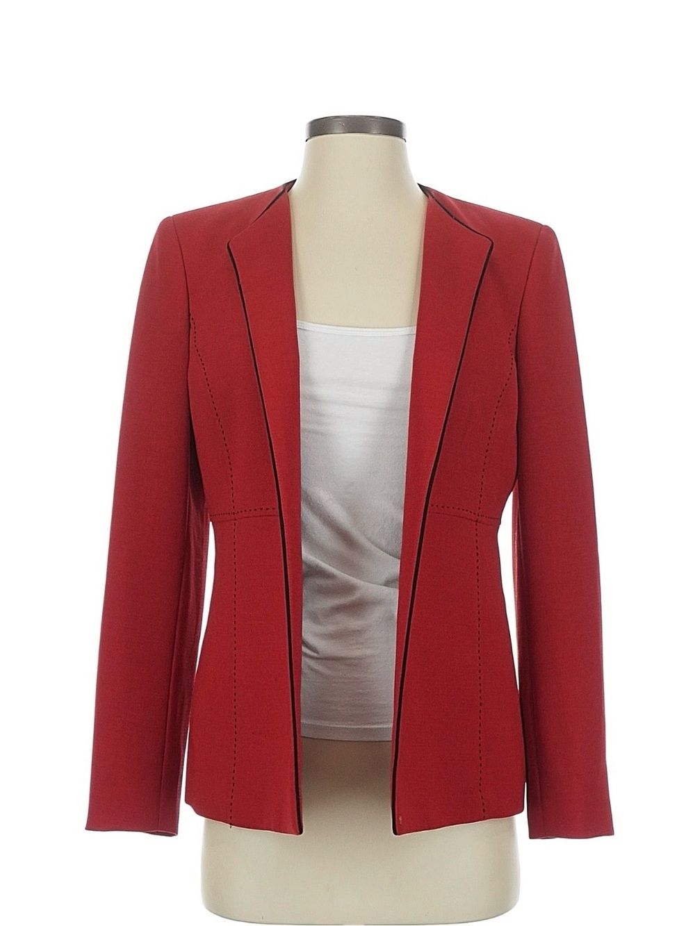 Kasper Red Open-Front Blazer with Contrast Piping